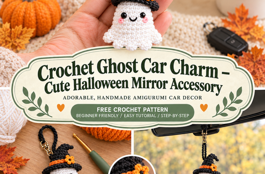 Crochet Ghost Car Charm – Cute Halloween Mirror Accessory