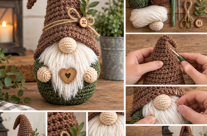 Rustic Farmhouse Crochet Gnome Pattern – Easy 3-Step DIY